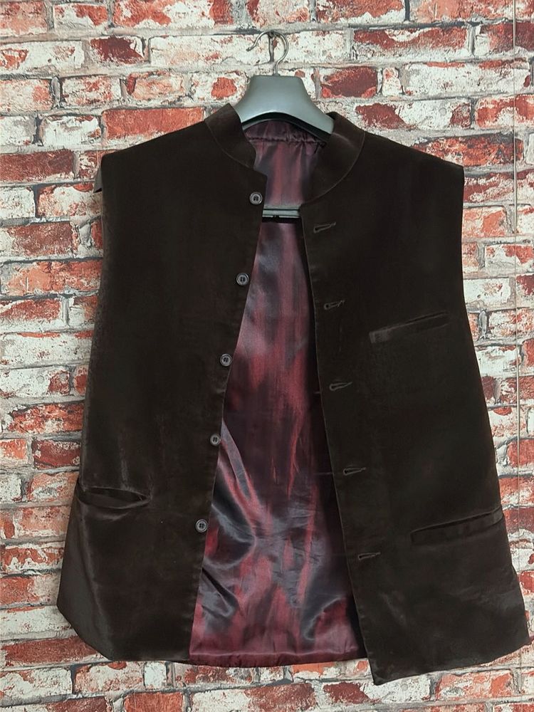 Men's Brown Velvet Bandhgala Waistcoat
