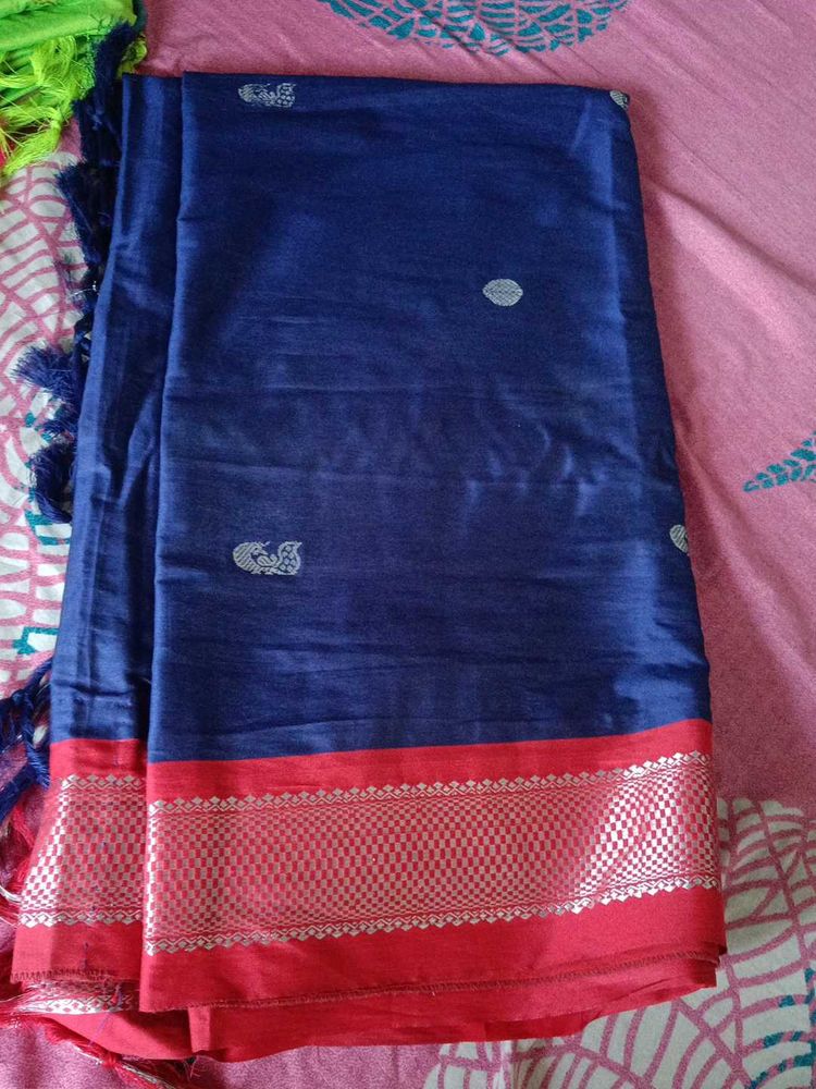 Beautiful Blue Saree with Red Border