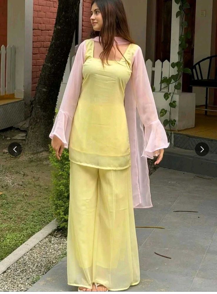 Elegant Yellow Kurta Set with Palazzo poo vibe