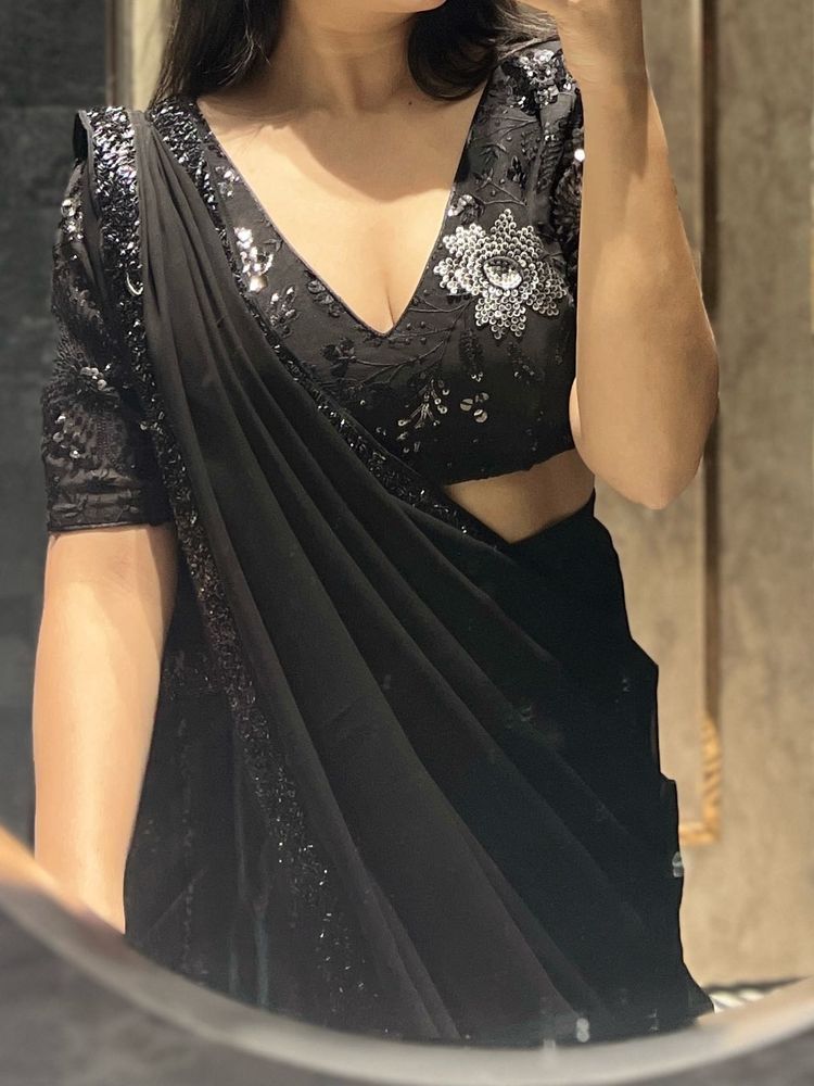 Ready to wear stunning Black Embellished Saree
