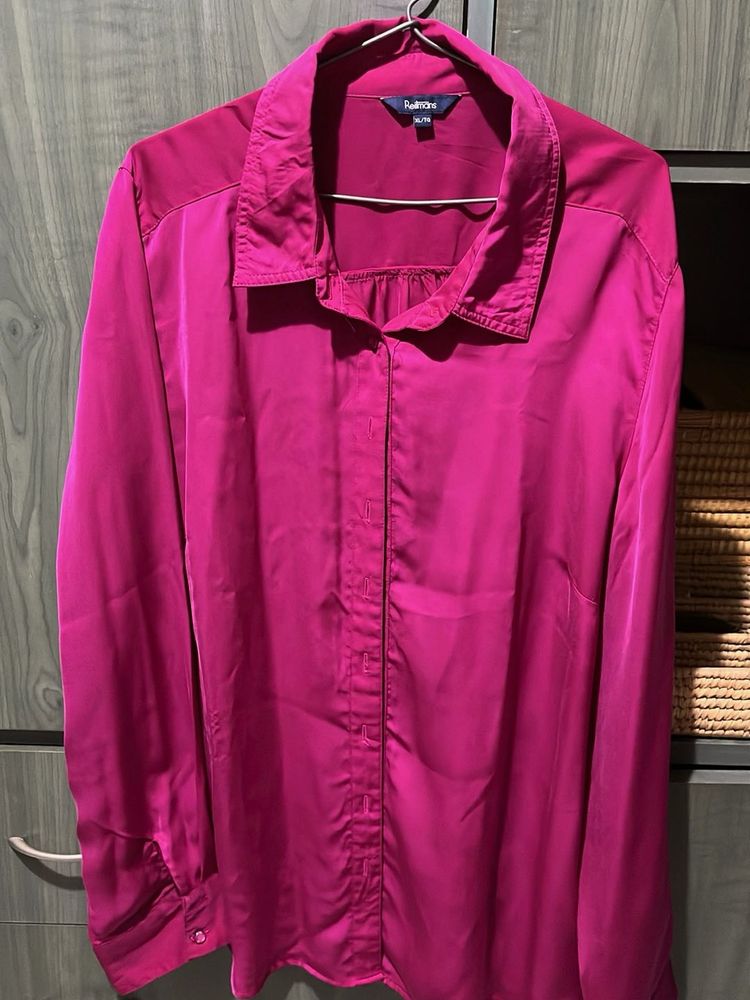 Magenta Satin Button-Up Shirt