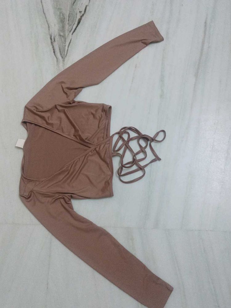 Trendy  Wrap Top with Long Sleeves