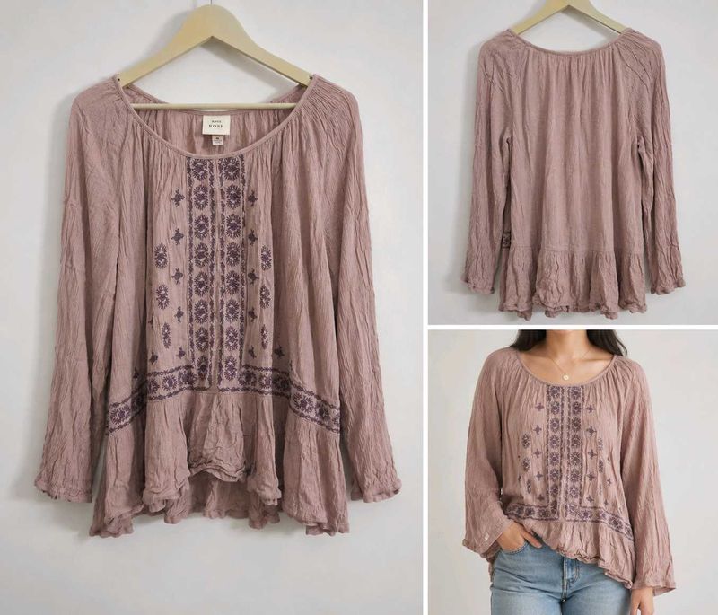 Boho Embroidered Peasant Top