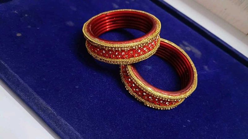 Red &amp; Gold Embellished Bangles
