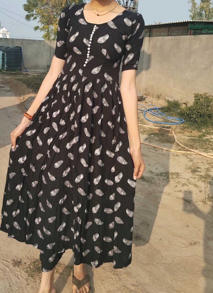 Feather Print Black Kurta