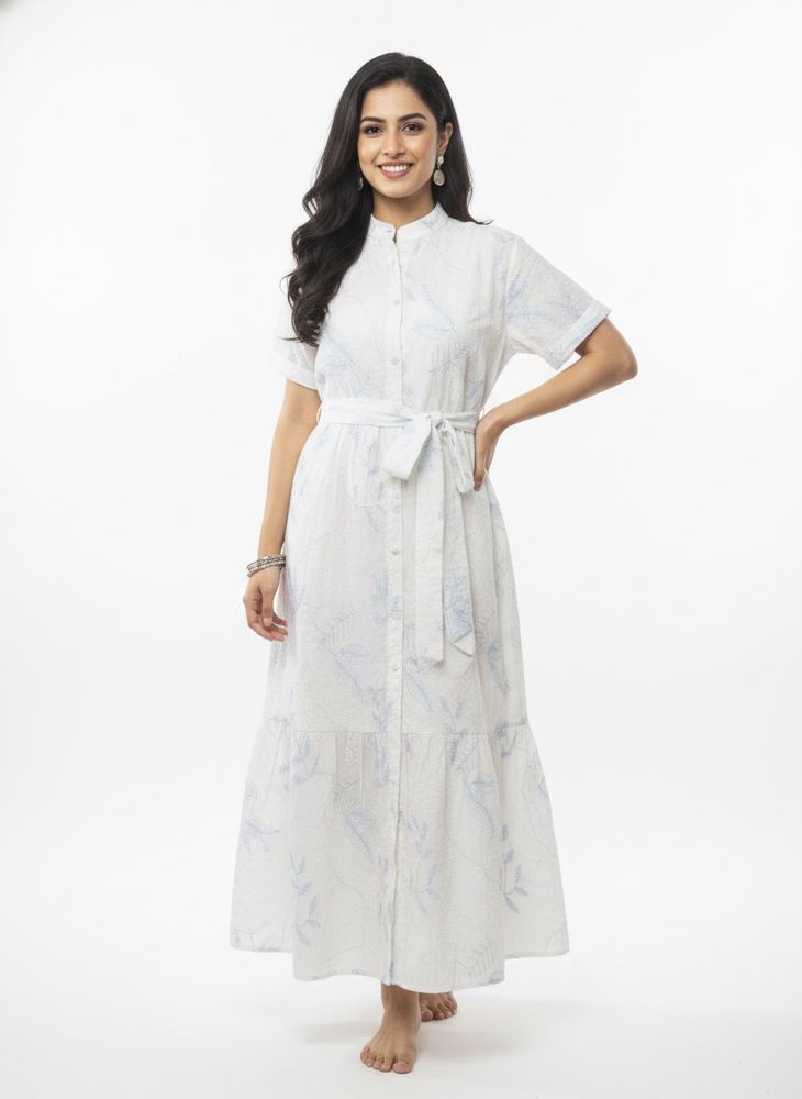White Floral Print Maxi Dress