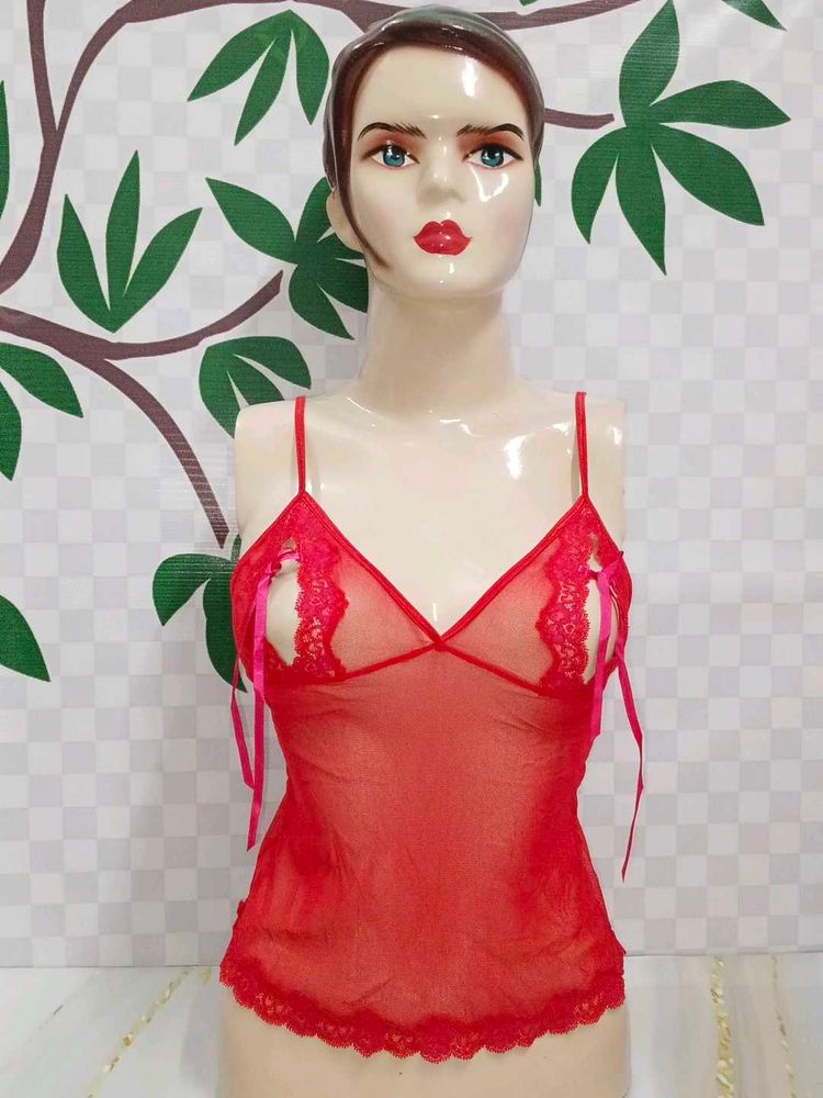 [1451)Red Lace Lingerie Top