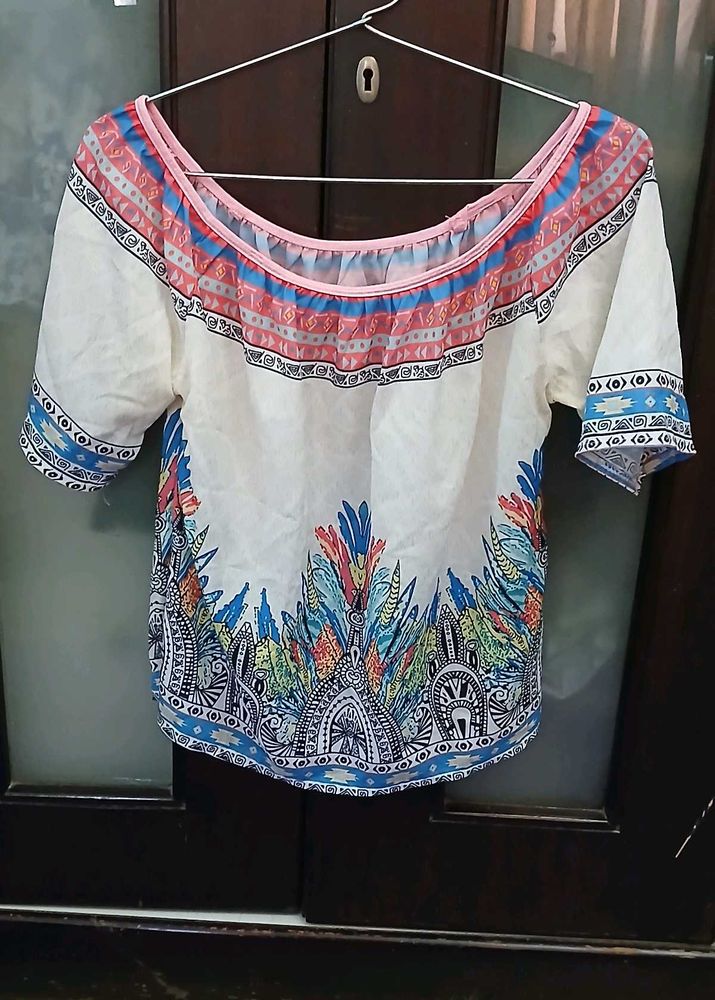 Boho Off-Shoulder Print Top - L Size