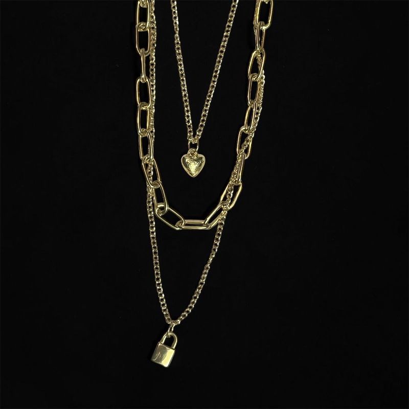 Layered Lock and Heart Necklace