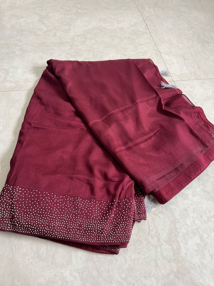 Maroon Saree with Stone Embellishments