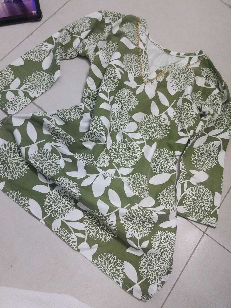 Green Floral Print Kurta