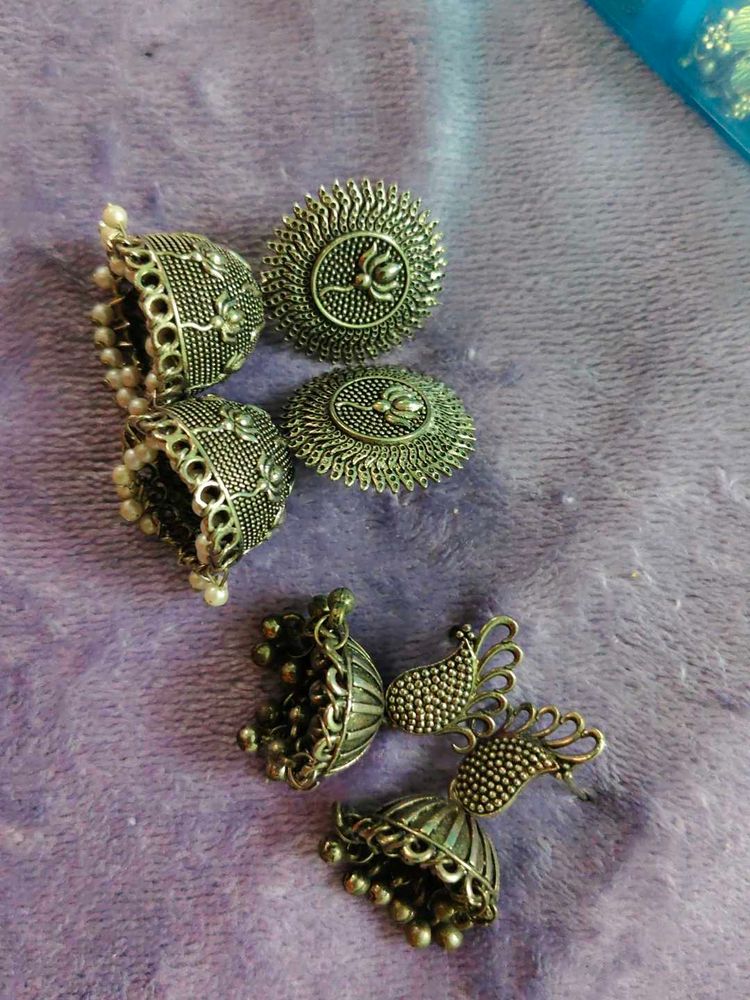 Oxidized Silver Jhumka Earring Set