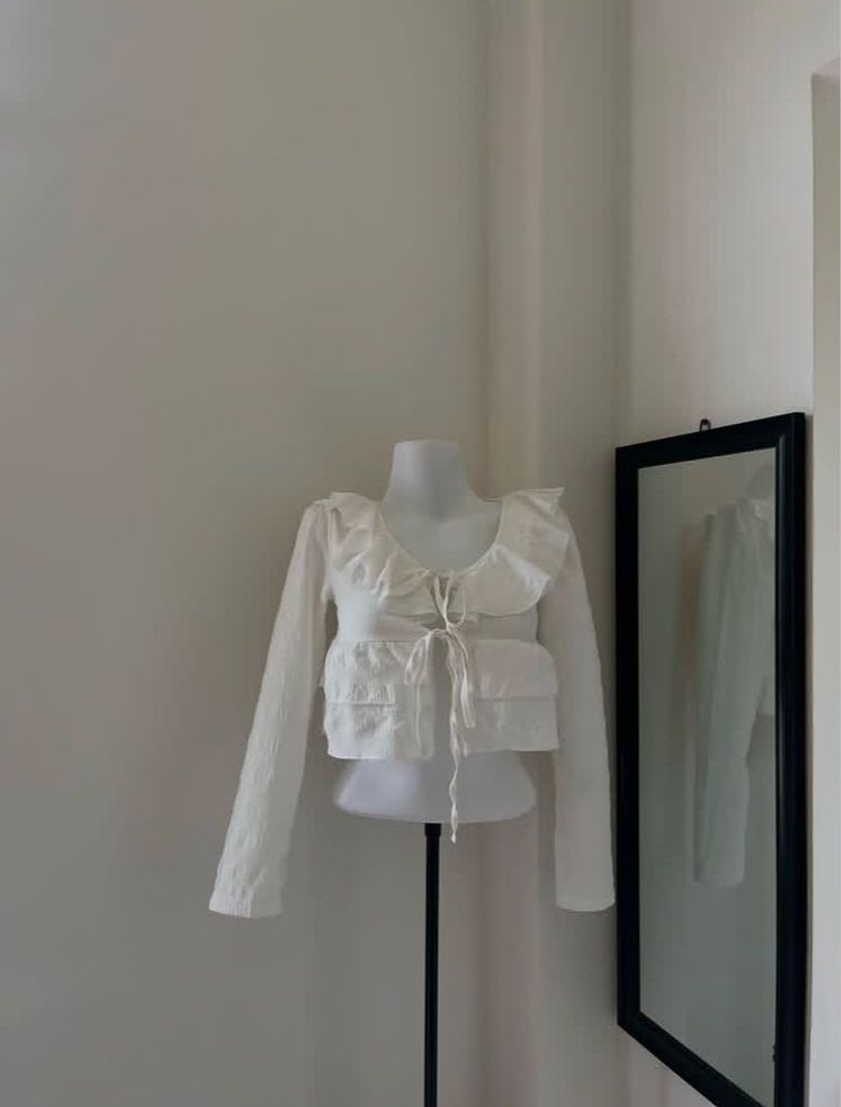 White Ruffle Front Cropped Top