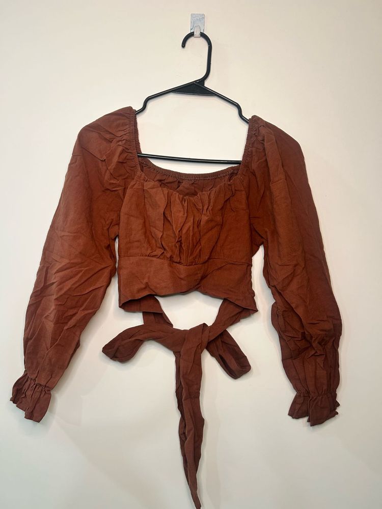 Brown Tie-Up Square Neck Top