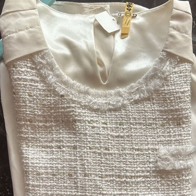 Elegant White Tweed Blouse