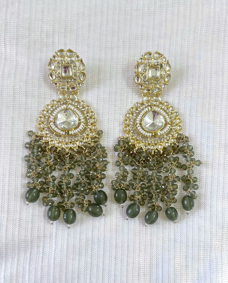 Designer Partywear Long Stone Studded Earrings