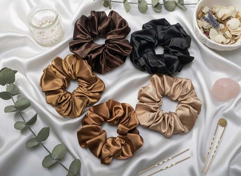 Luxury Satin Scrunchies Set (Pack of 5)