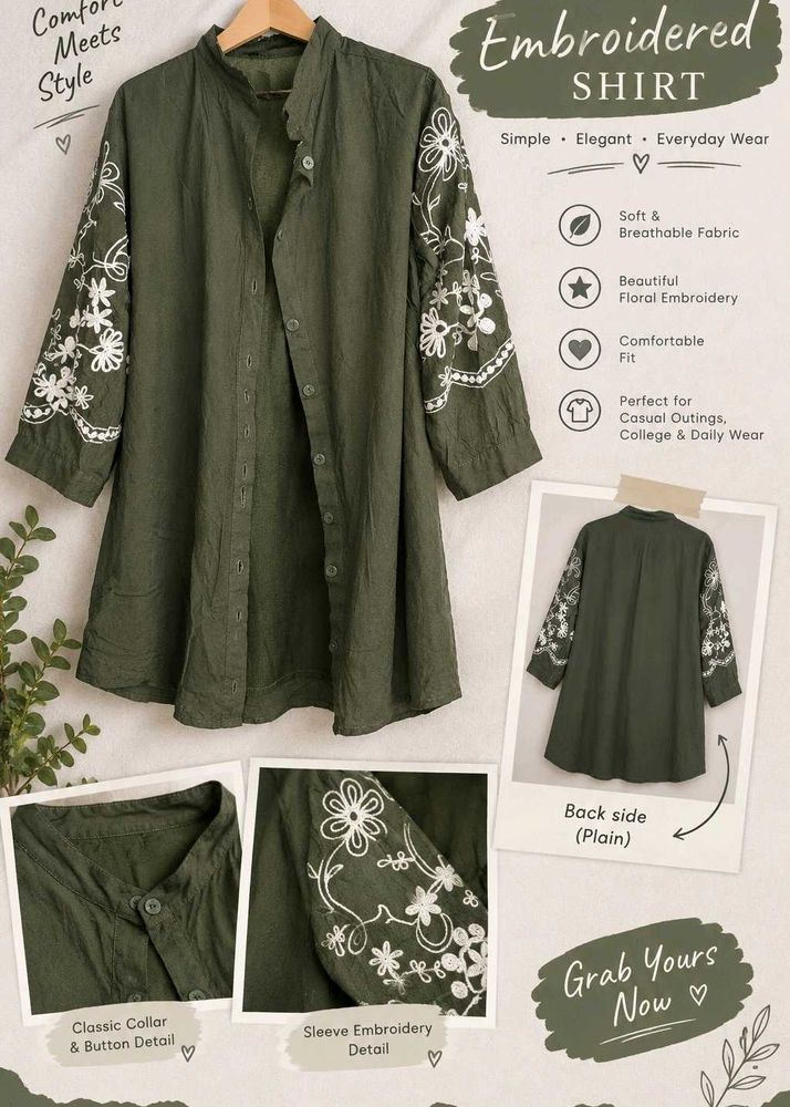 Embroidered Olive Green Kurta Shirt