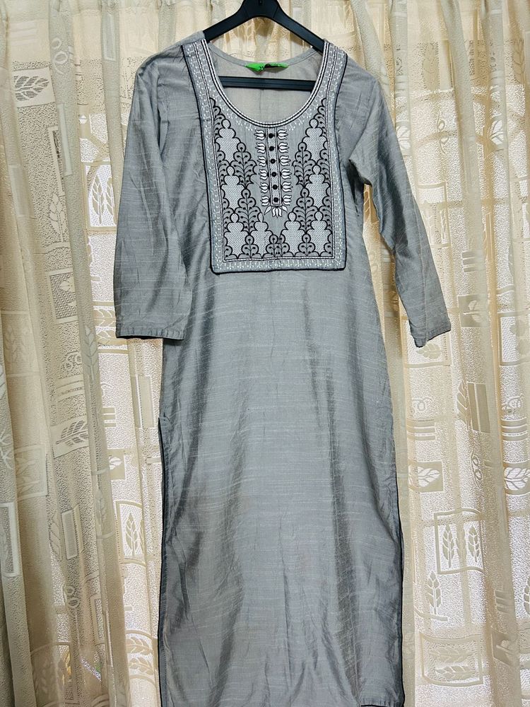 Elegant Grey Embroidered Kurta-new