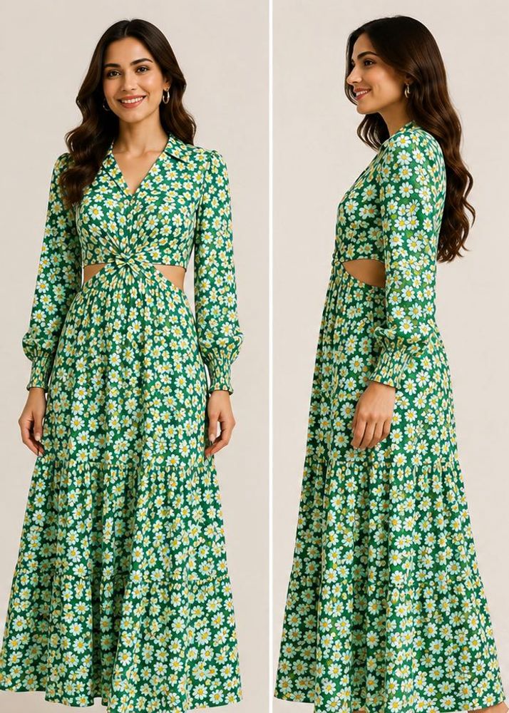 Green Floral Cutout Maxi Dress