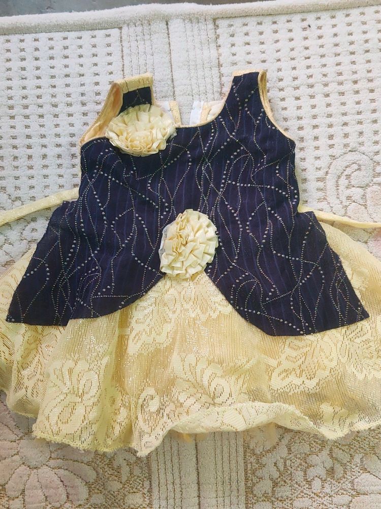 Baby Girl Frock Blue And Cream Colour
