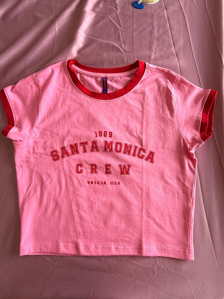 Pink Santa Monica Crew Ringer Tee