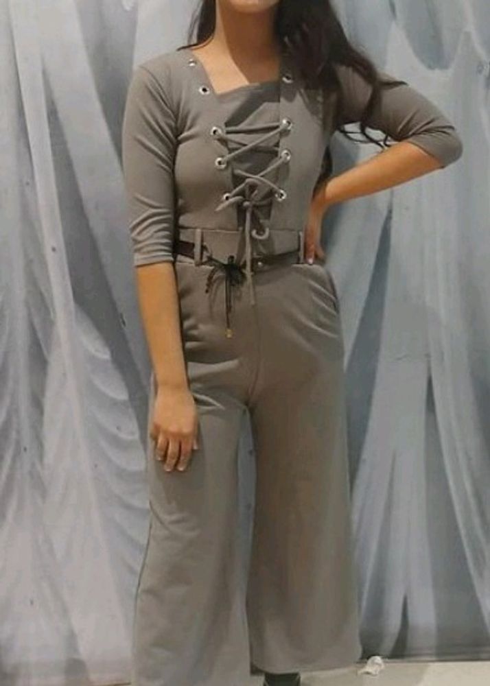 Grey Jumpsuit With Belt