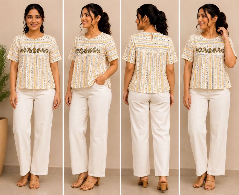 Stylish Yellow Striped Embroidered Top
