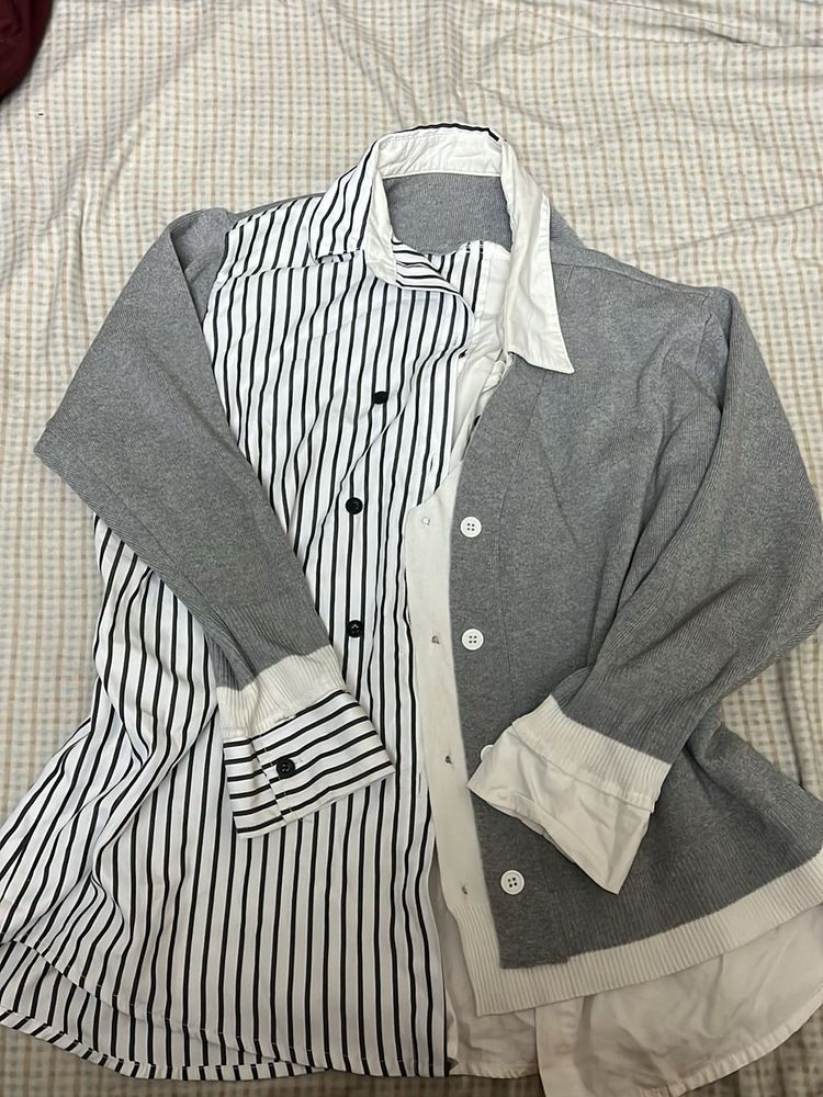 Stylish Striped &amp; Knit Layered Top