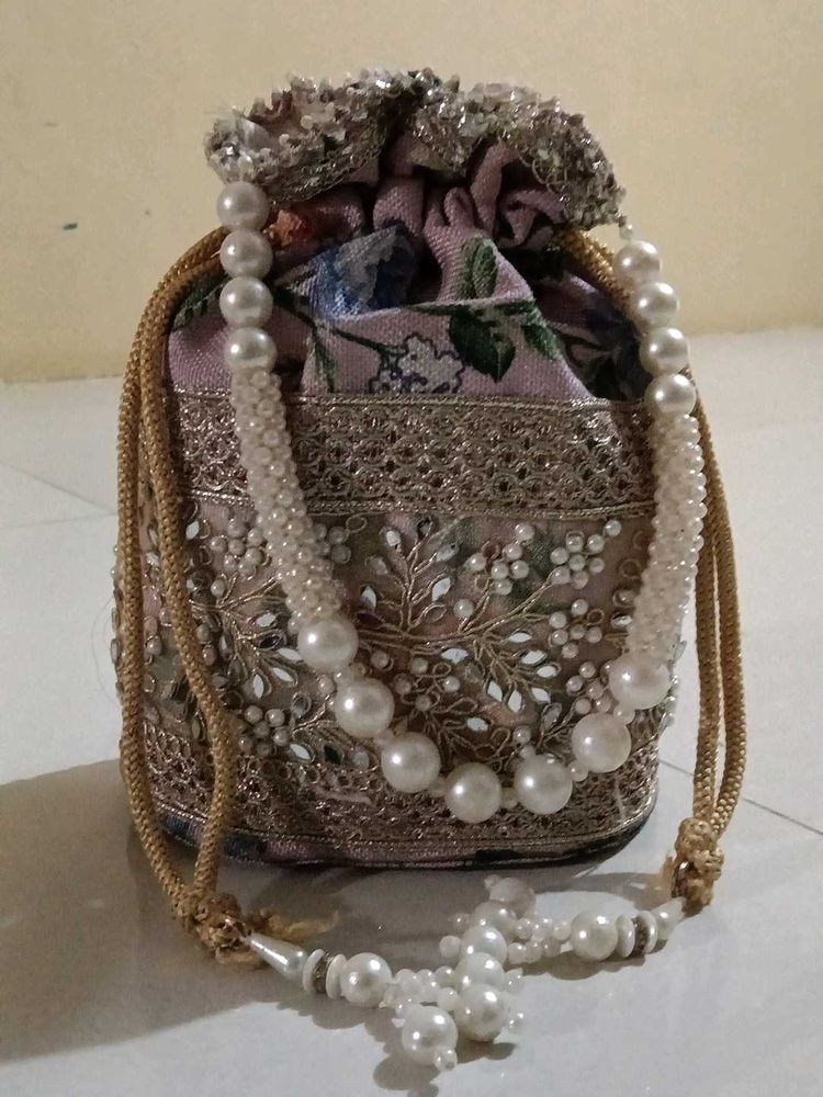Embellished Potli Bag with Pearls