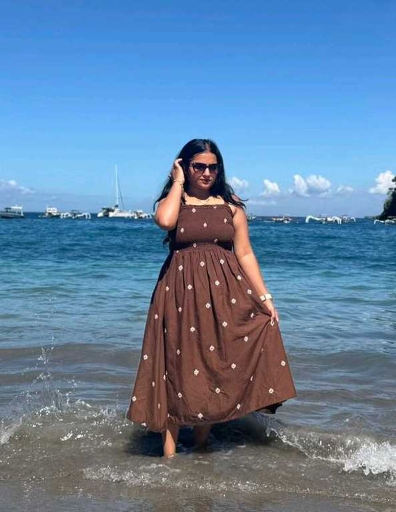 Chic Brown Floral Midi Dress