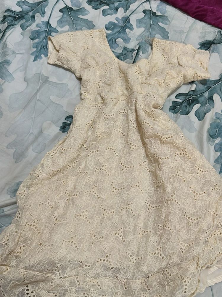 Babydoll coquette cream Eyelet mini Dress