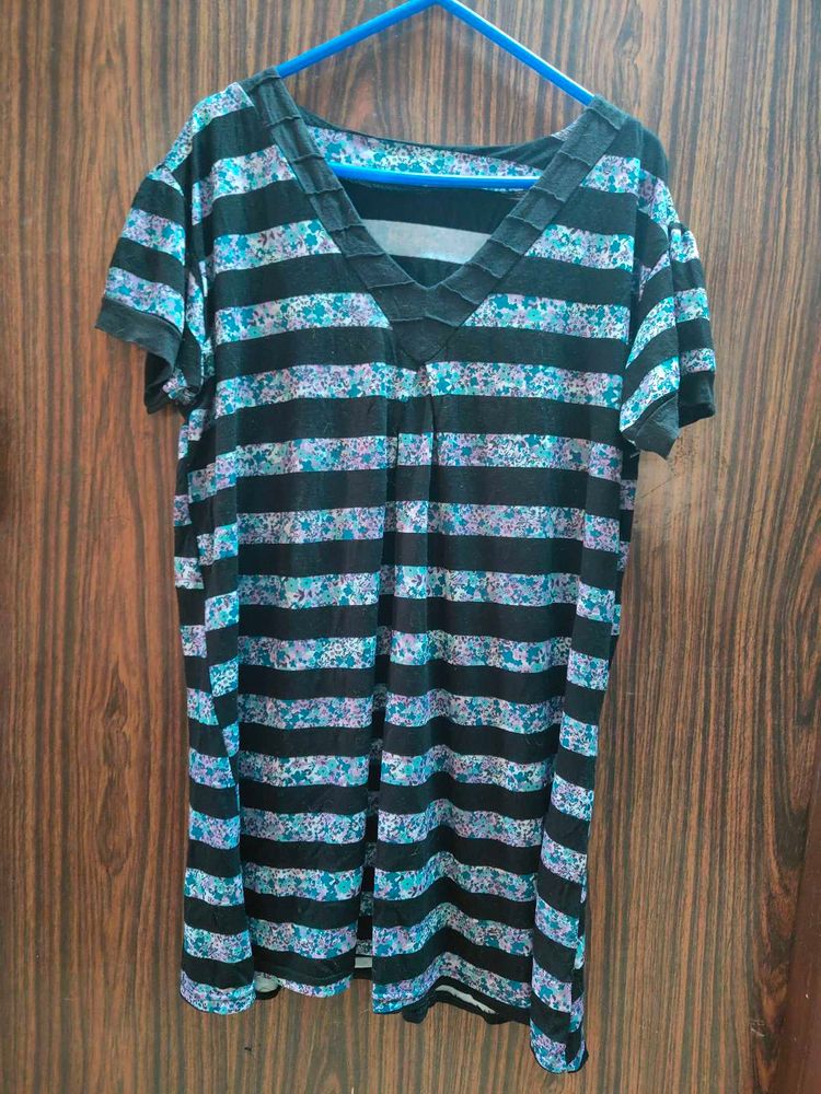 Striped V-Neck T Shirt