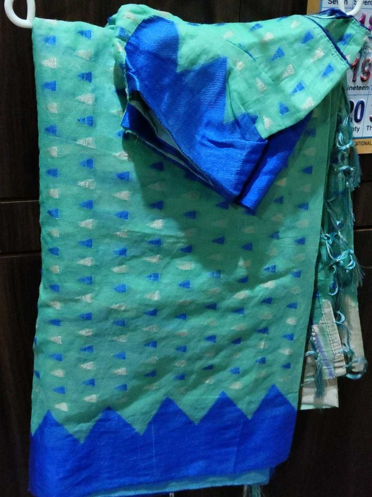 Beautiful Sea Green Saree with Blue Blouse