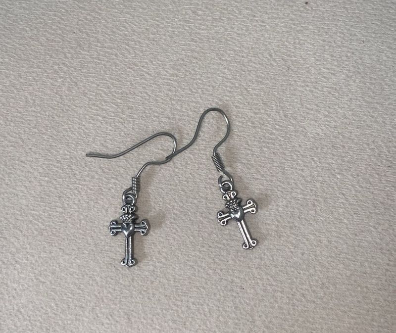 vintage Silver Cross Dangle Earrings