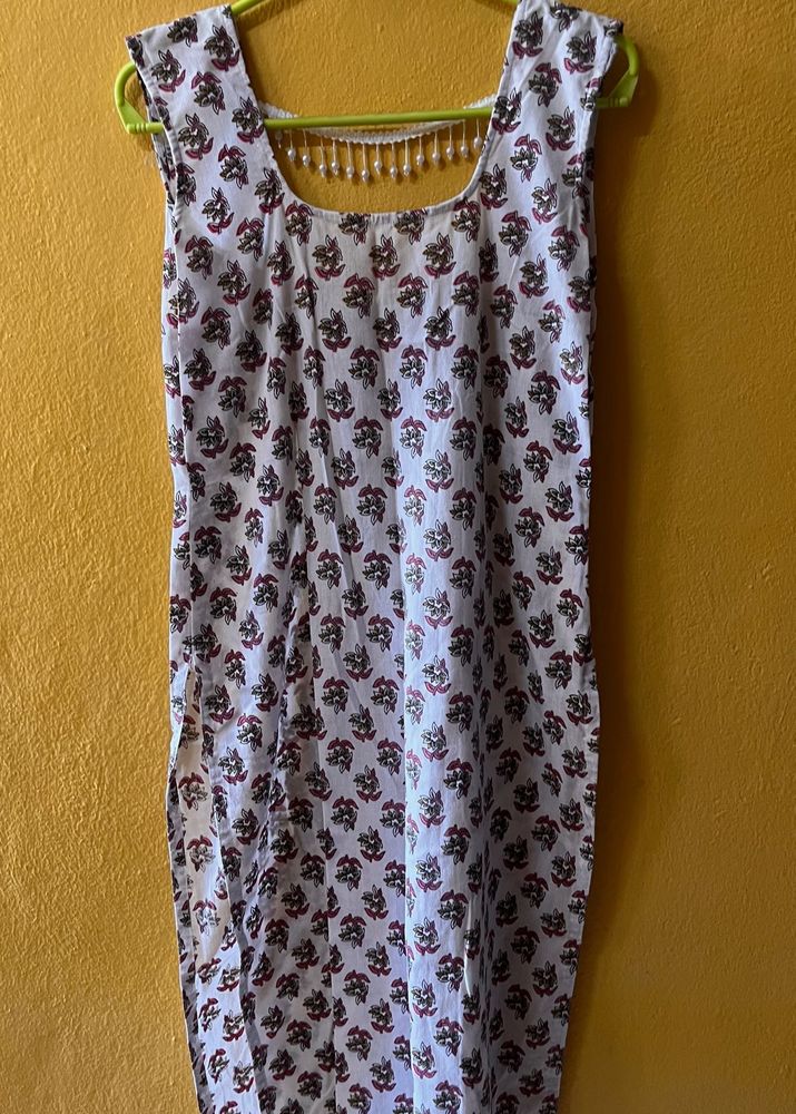 White Kurta with Floral Print