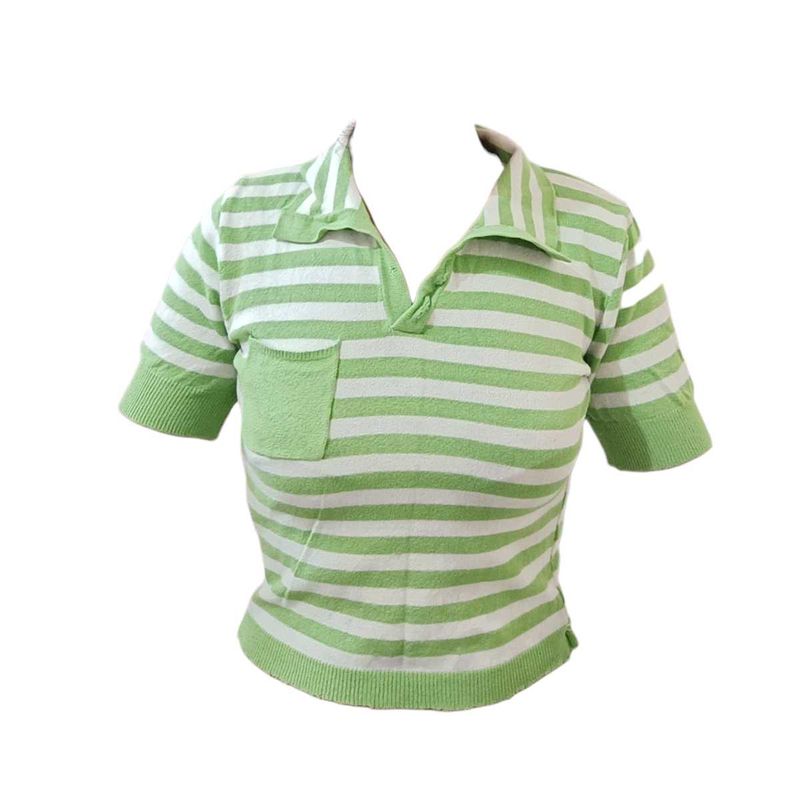 Green &amp; White Striped Polo Shirt