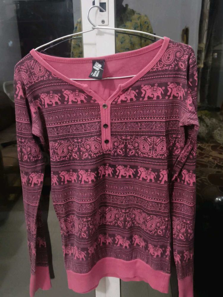 Elephant Print Long Sleeve Top