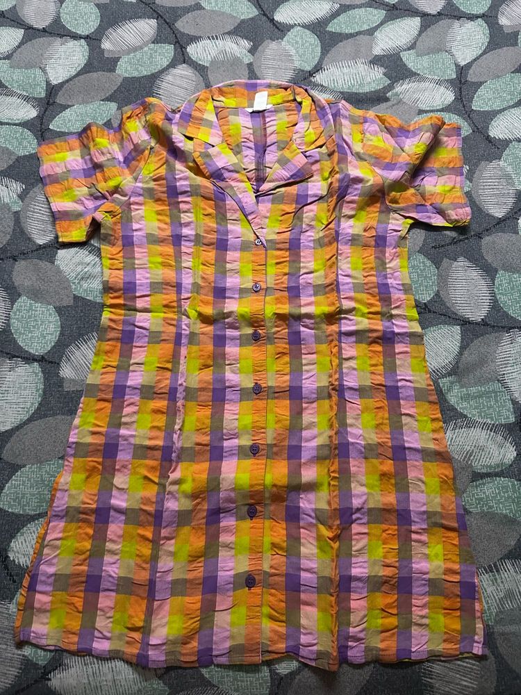 Vintage Plaid Button-Up Dress
