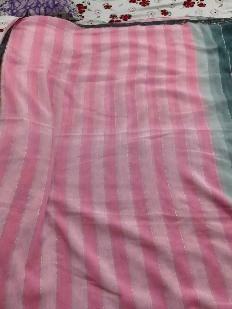 Elegant Pink Striped Saree