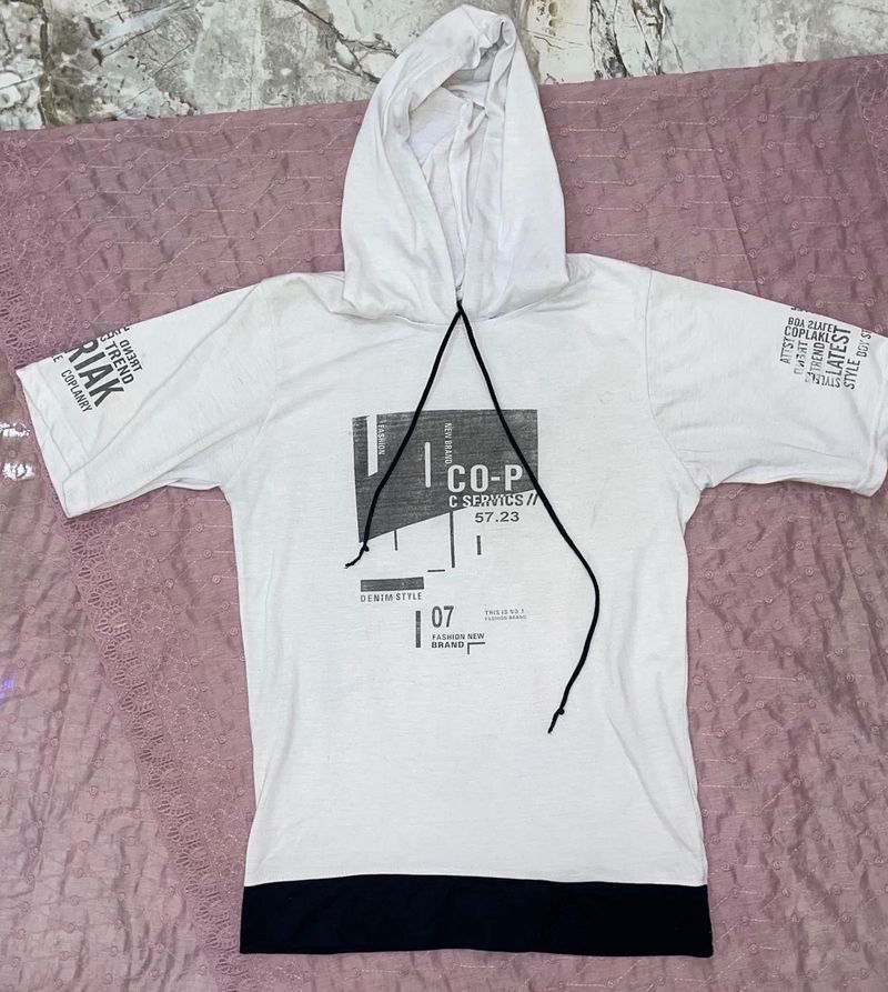 White Graphic Print Hoodie T-Shirt