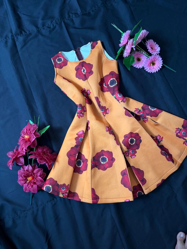 Orange Floral Flare Dress