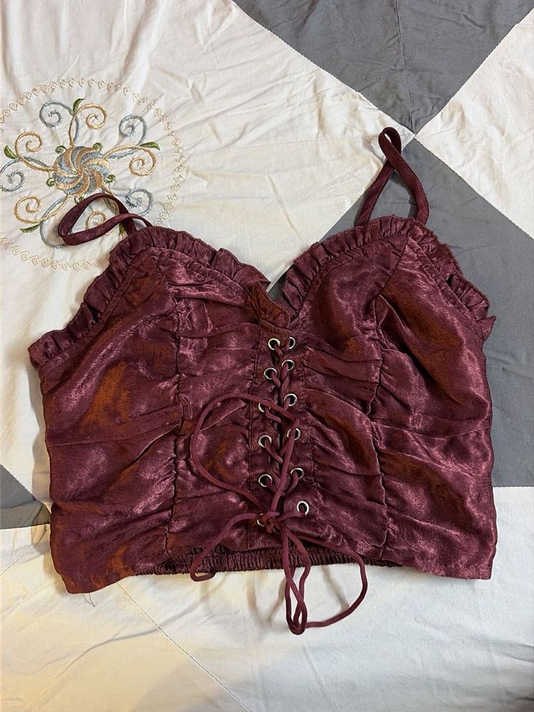 Burgundy Corset Crop Top