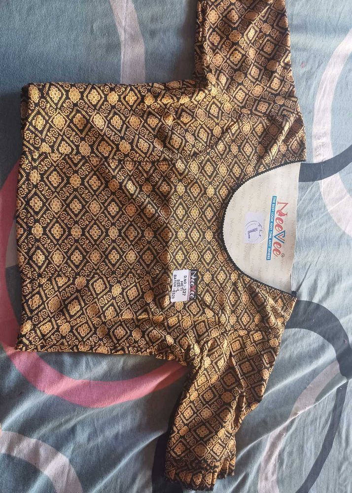 Elegant Black &amp; Gold Brocade Blouse