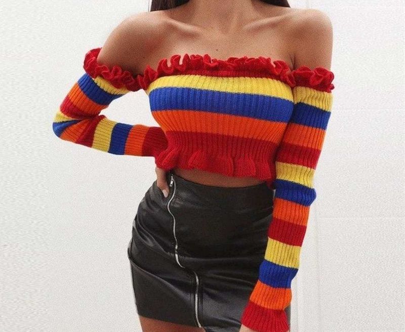Colorful Striped Off-Shoulder Sweater
