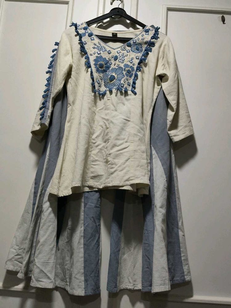 Boho Embroidered Kurta with Flared Pants Set