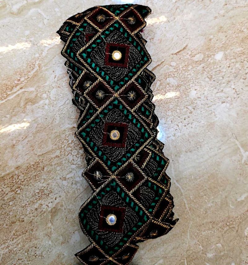 Embroidered lace with Mirror Work