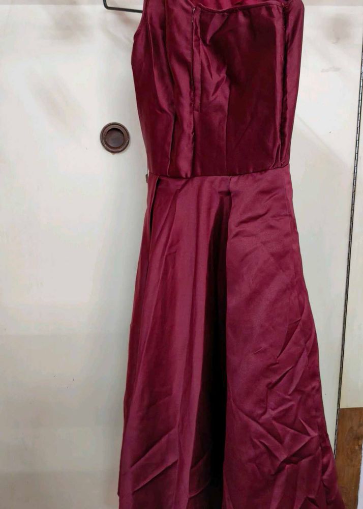 Burgundy one shoulder up down frock