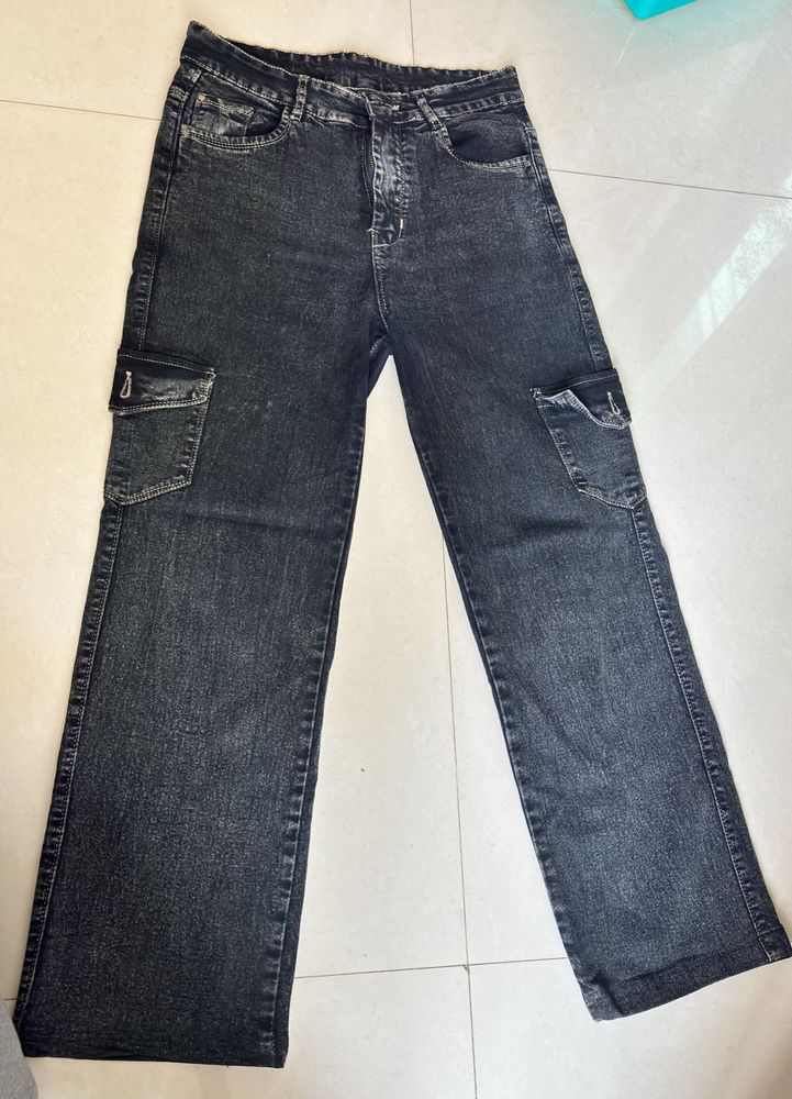 Stylish Washed Denim Cargo Pants