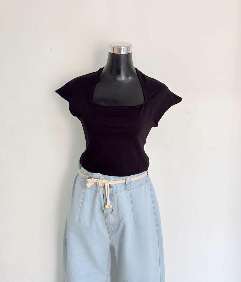 Chic Square Neck Black Top